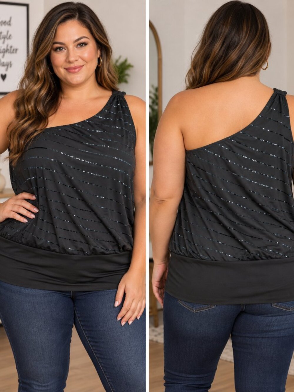 Taboo Trendy Black One-Shoulder Top Women's Plus Size 3X